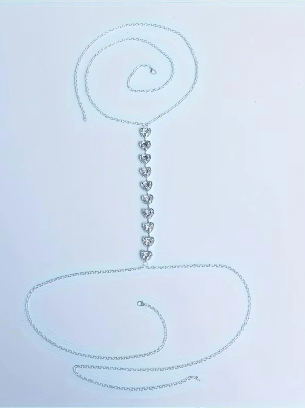 NEW! Sexy Silver Crystal Lariat Body Chain Necklace. Luxury Heart body Chain 🤍 - Picture 2 of 4